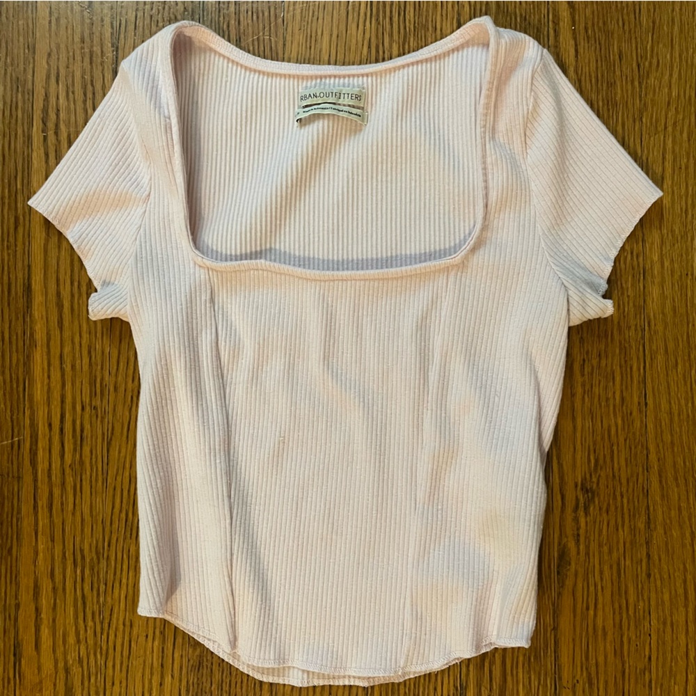 Urban Outfitters Ribbed Square Neck Short Sleeve Crop Top